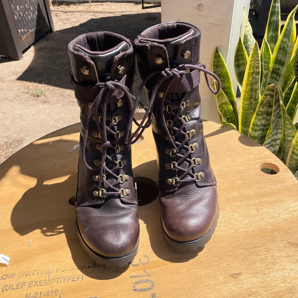 Harley-Davidson Brown Leather Combat Boots - Picture 2 of 7